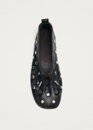 Alohas - Rosalind All Studs Vintage Effect Brown Leather Ballet Flats
