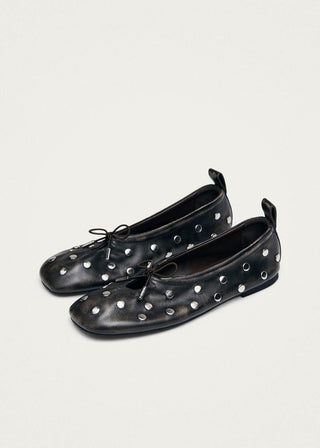 Alohas - Rosalind All Studs Vintage Effect Brown Leather Ballet Flats