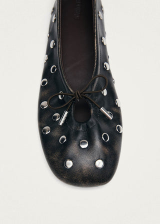 Alohas - Rosalind All Studs Vintage Effect Brown Leather Ballet Flats