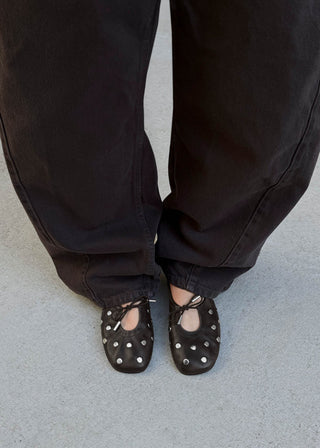 Alohas - Rosalind All Studs Vintage Effect Brown Leather Ballet Flats
