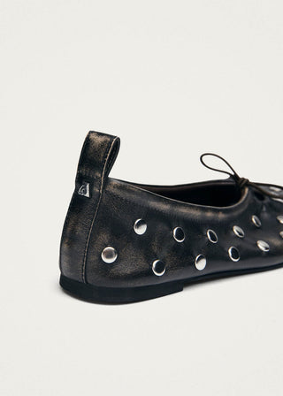 Alohas - Rosalind All Studs Vintage Effect Brown Leather Ballet Flats