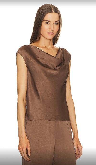 Theory Cowl Neck Top in Crushed Satin by