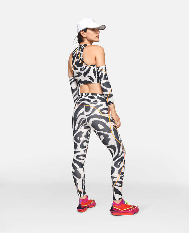 Adidas by Stella McCartney TruePace Leopard Print Running Crop Top with Arm Guards