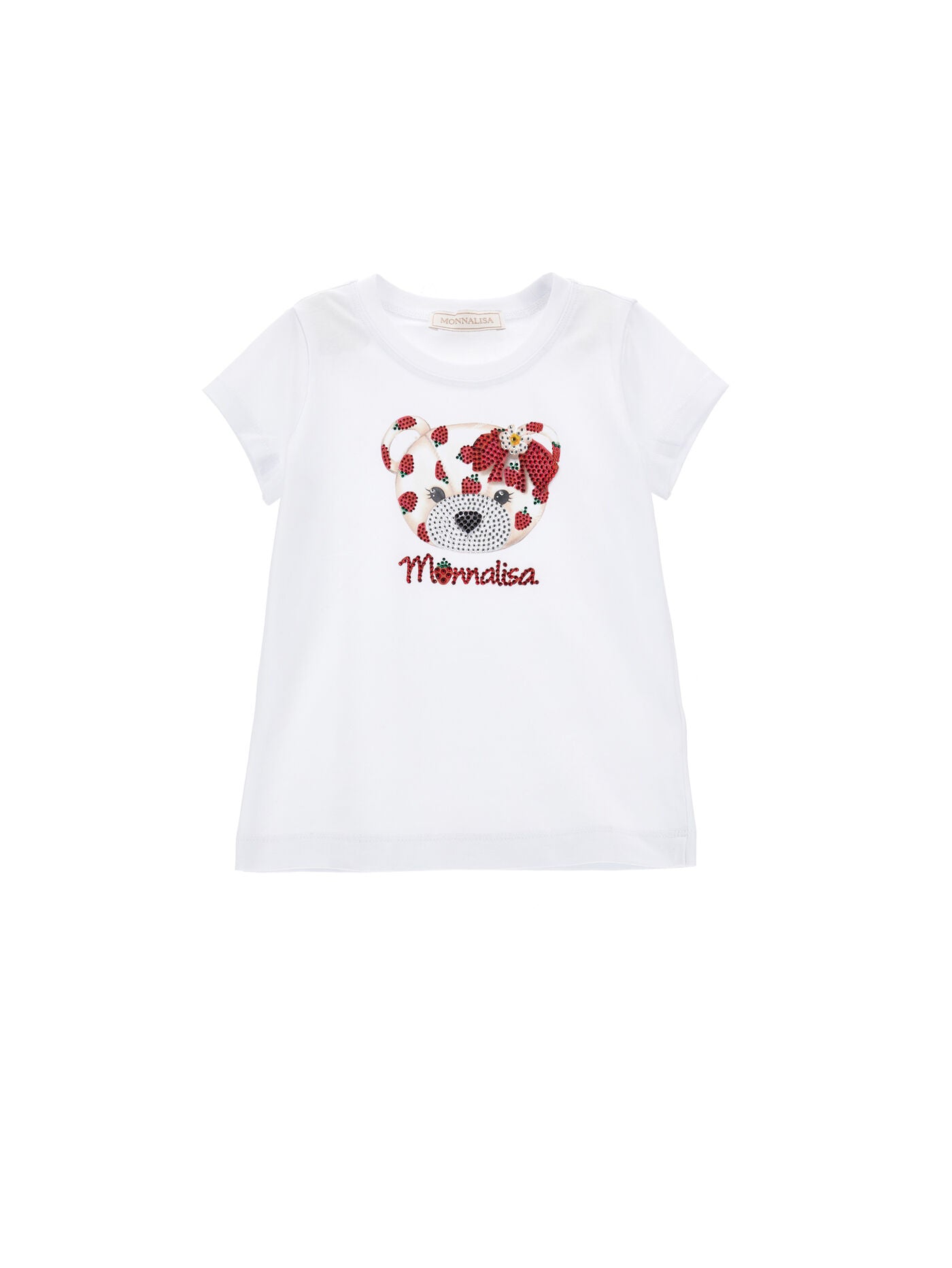 MONNALISA- Rhinestone teddy bear T-shirt
