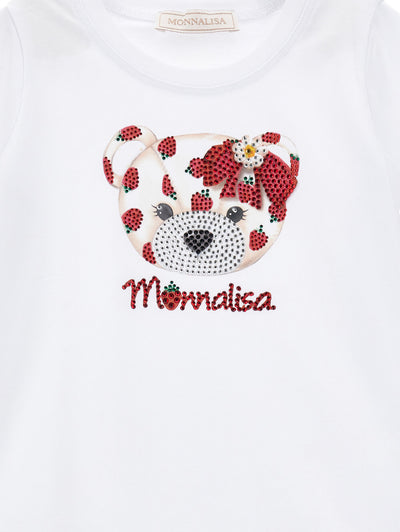 MONNALISA- Rhinestone teddy bear T-shirt