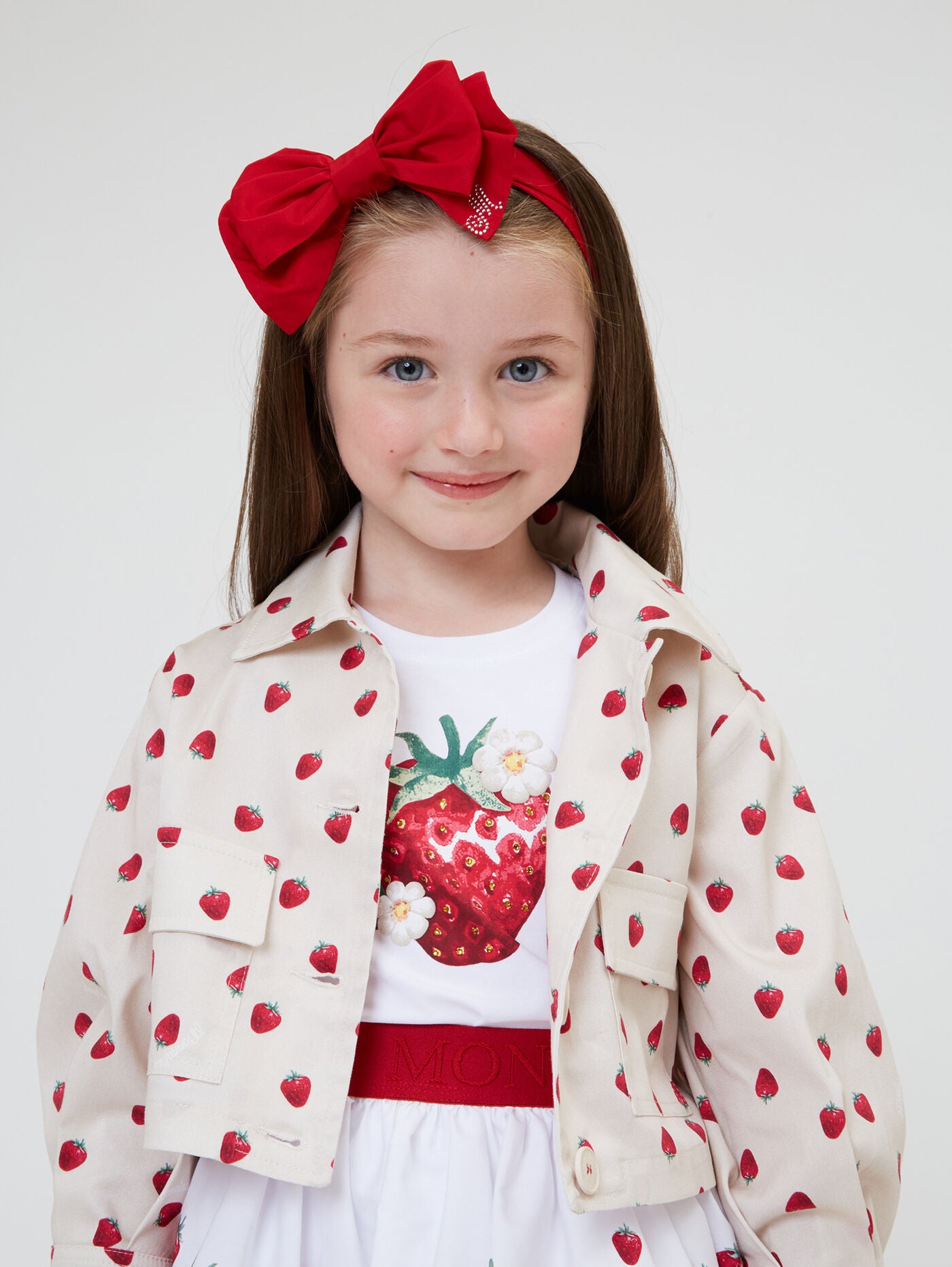 MONNALISA- Strawberry jersey T-shirt with rhinestones