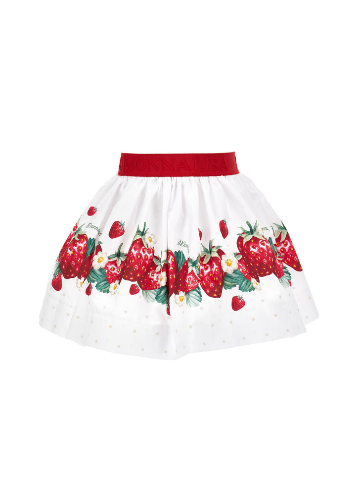 MONNALISA- Strawberry print poplin skirt