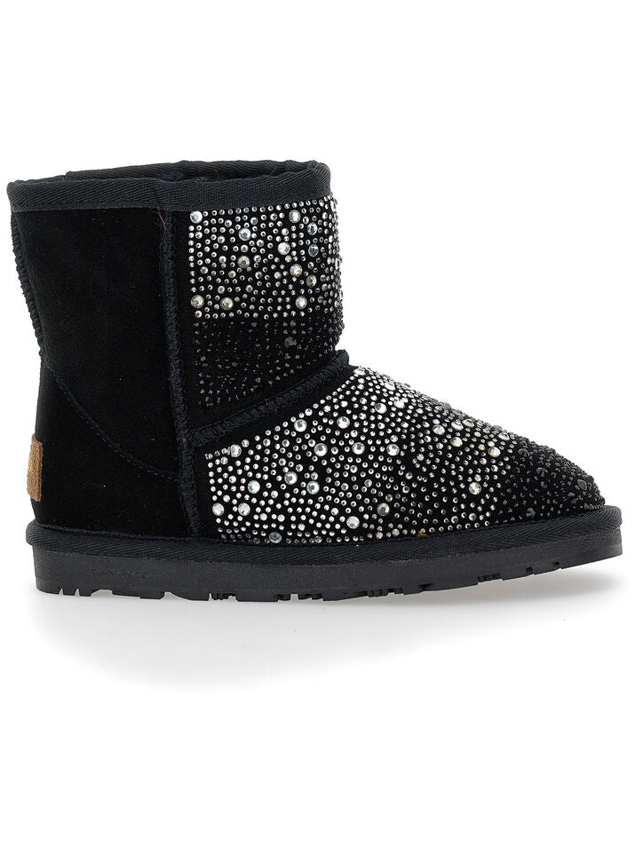 Monnalisa Crust leather boot with rhinestones