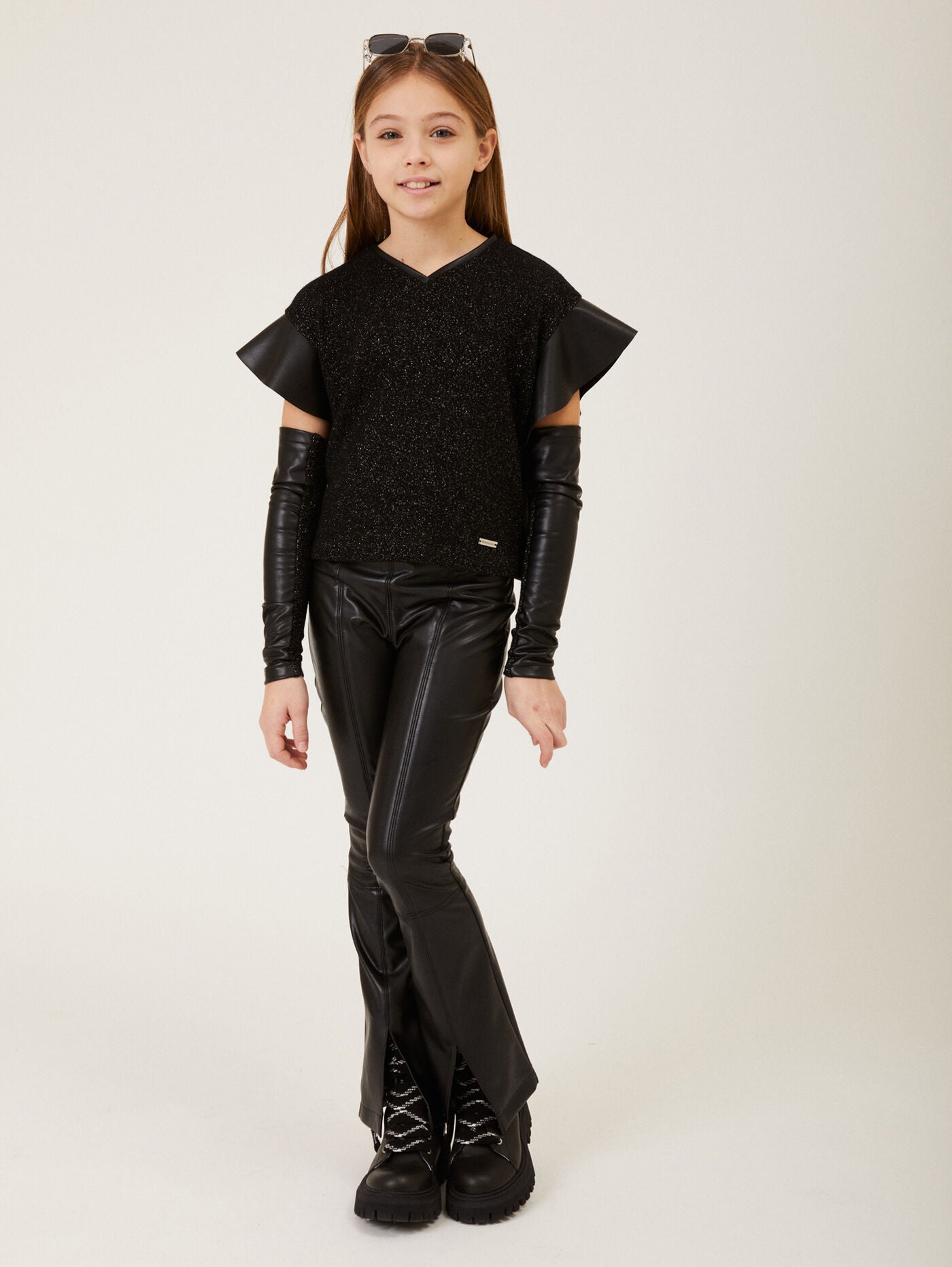 Monnalisa Coated fabric trousers with slits