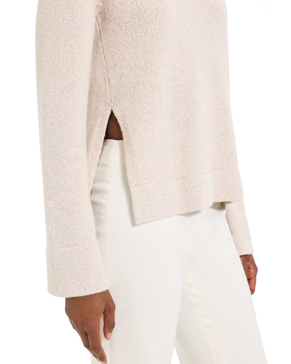 Theory Slit Crewneck Sweater in Wool-Cashmere Bouclé