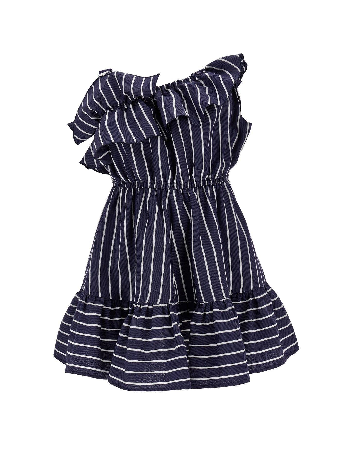 Monnalisa - One-shoulder dress with alternate stripes