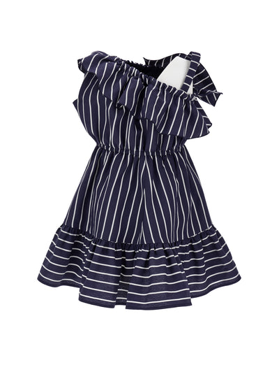 Monnalisa - One-shoulder dress with alternate stripes