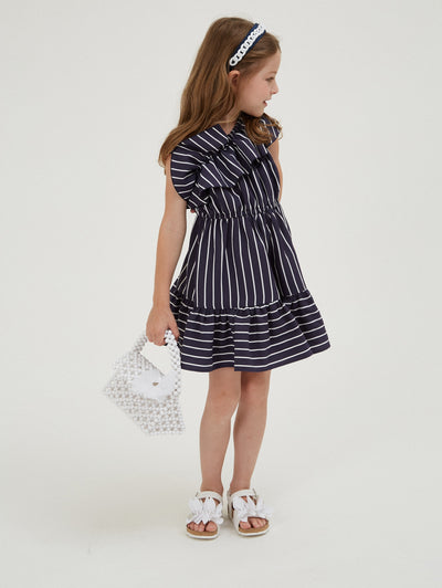 Monnalisa - One-shoulder dress with alternate stripes
