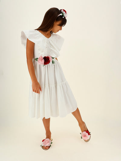 Monnalisa - Poplin dress with flounces