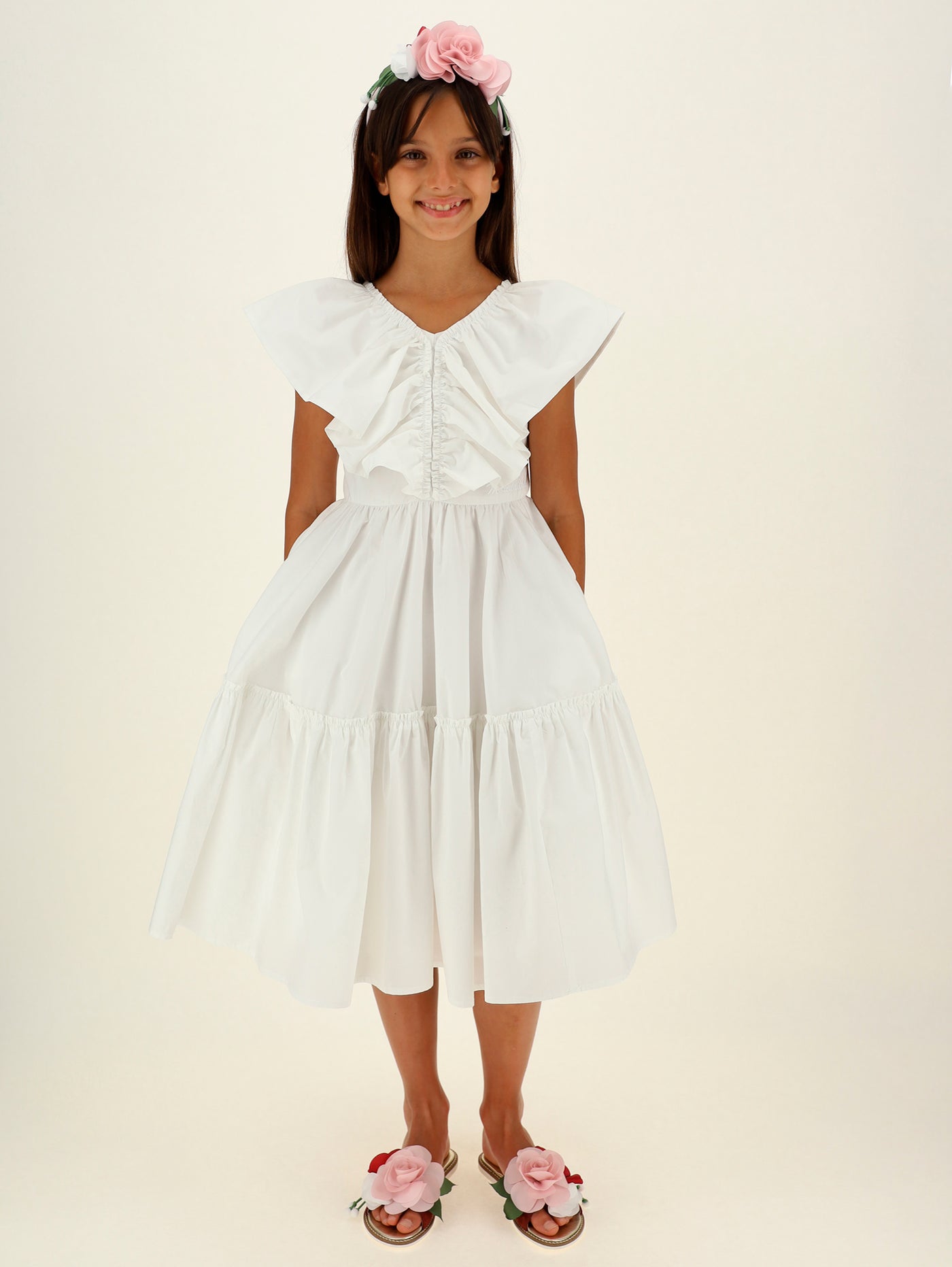 Monnalisa - Poplin dress with flounces