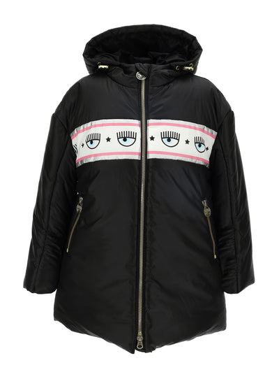 CHIARA FERRAGNI - Maxi logomania long technical down jacket