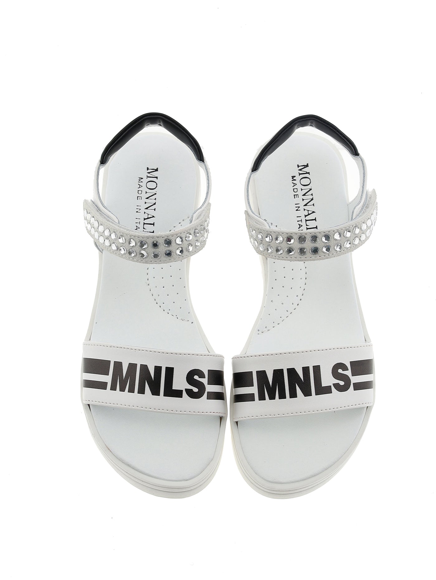 Monnalisa - Split leather sandals with rhinestones