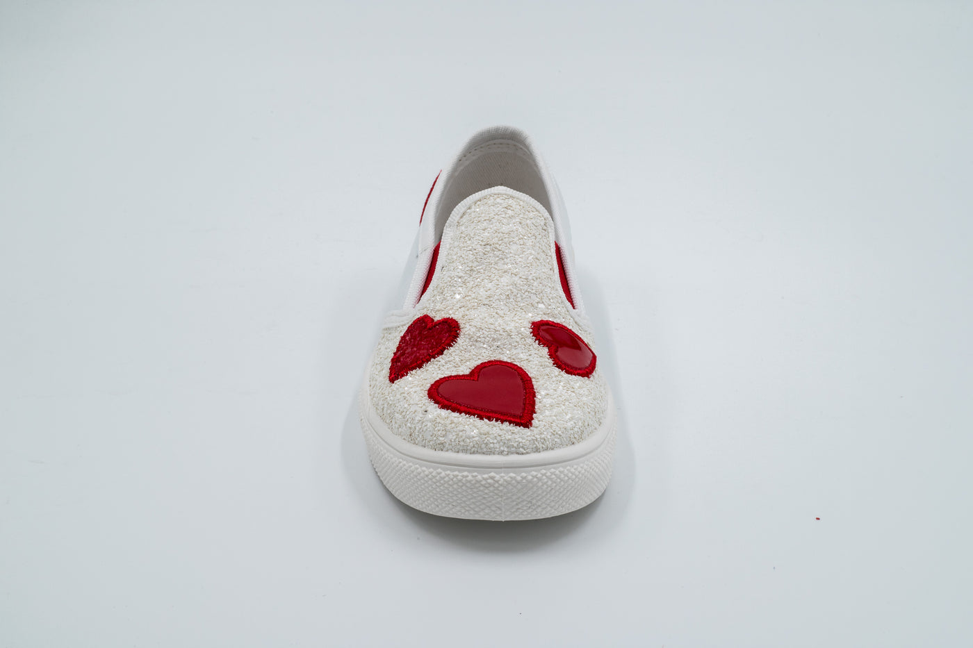 Monnalisa – White Slip Sneakers with Glitters and Hearts