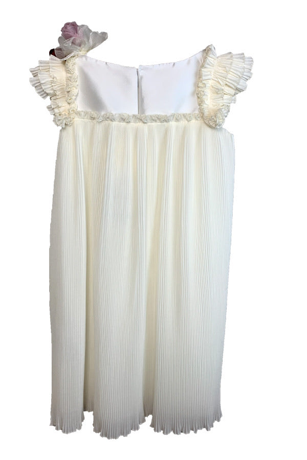 Monnalisa - Satin plissé dress with brooch