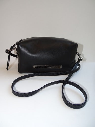 FANI XENOPHONTOS - BLACK LEATHER SQUARE POUCH WITH STRAP
