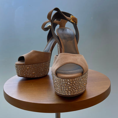 Gina suede wedge block heel with crystals