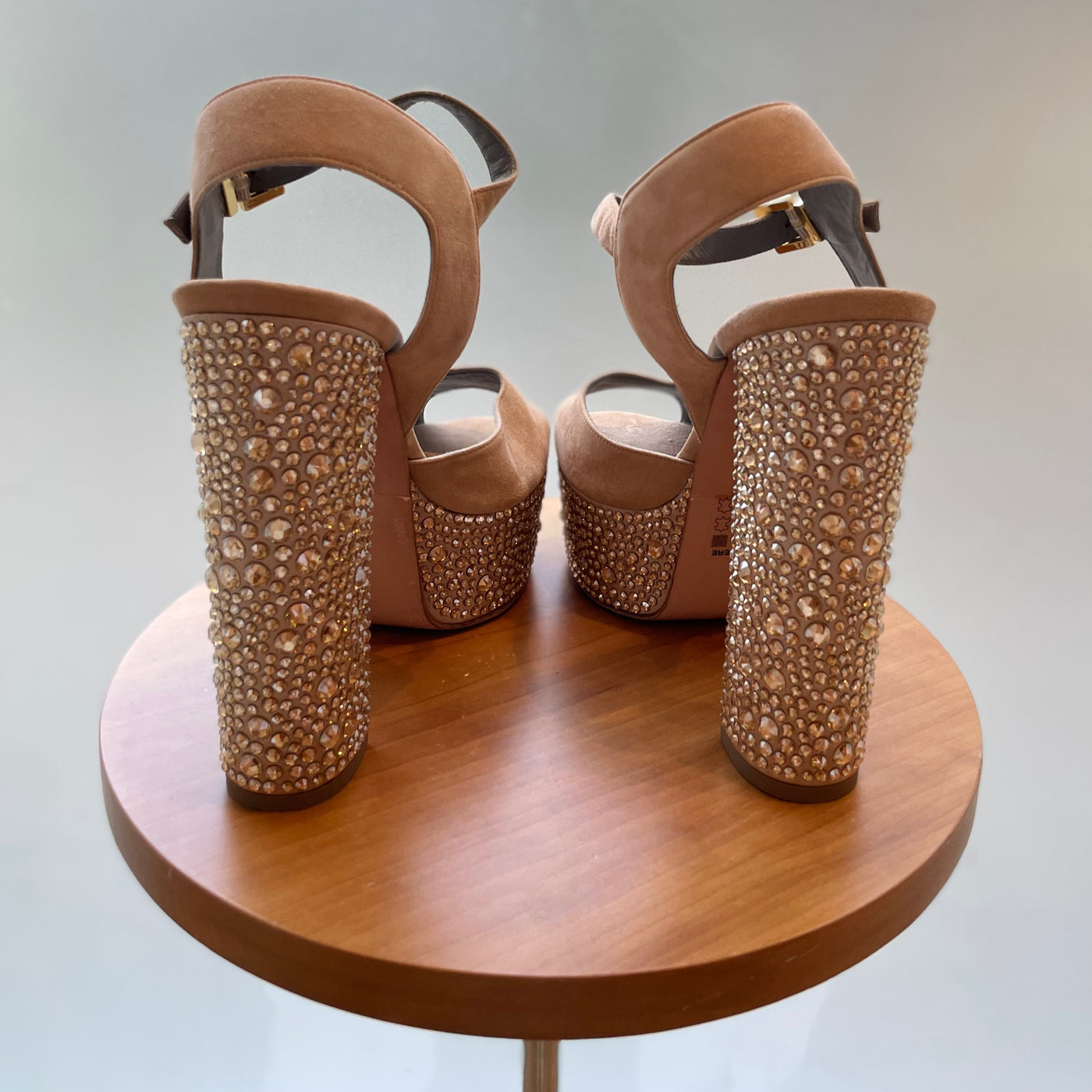 Gina suede wedge block heel with crystals