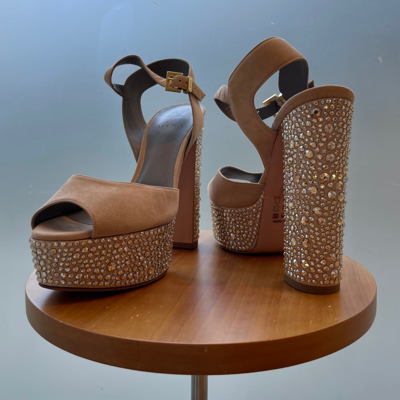 Gina suede wedge block heel with crystals