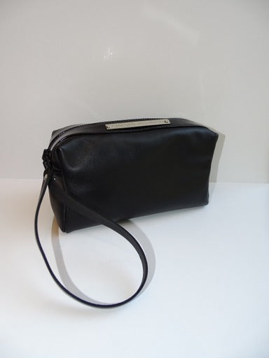 FANI XENOPHONTOS - BLACK LEATHER BIG SQUARE POUCH WITH STRAP