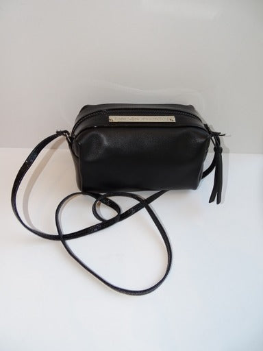 FANI XENOPHONTOS - BLACK LEATHER SQUARE POUCH WITH STRAP