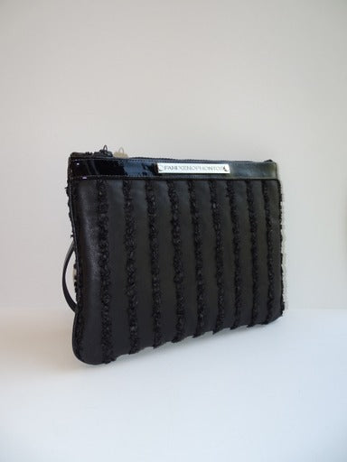 FANI XENOPHONTOS TALLU SMALL BLACK LEATHER CLUTCH- SMALL STRAP