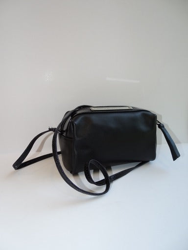 FANI XENOPHONTOS - BLACK LEATHER SQUARE POUCH WITH STRAP