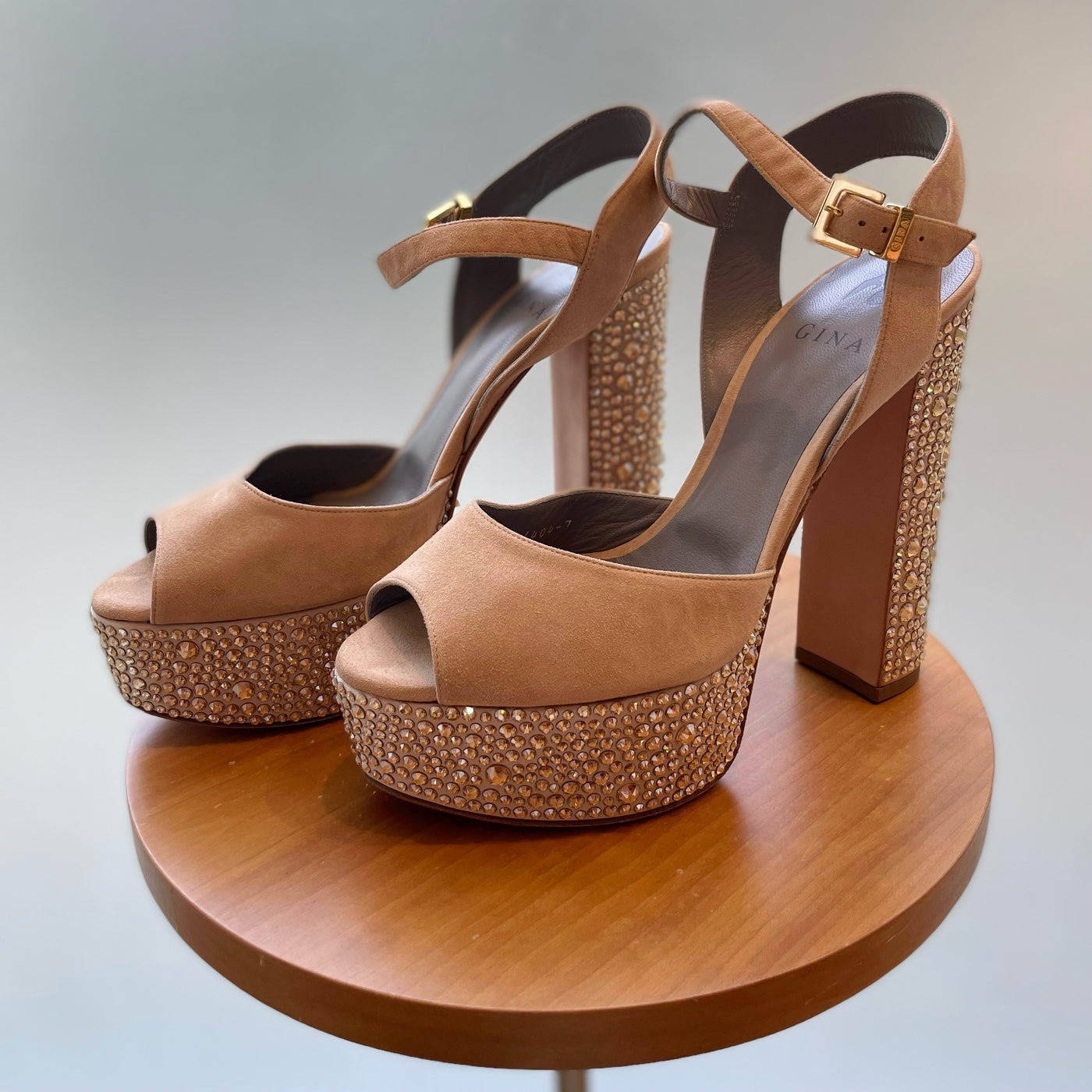 Gina suede wedge block heel with crystals