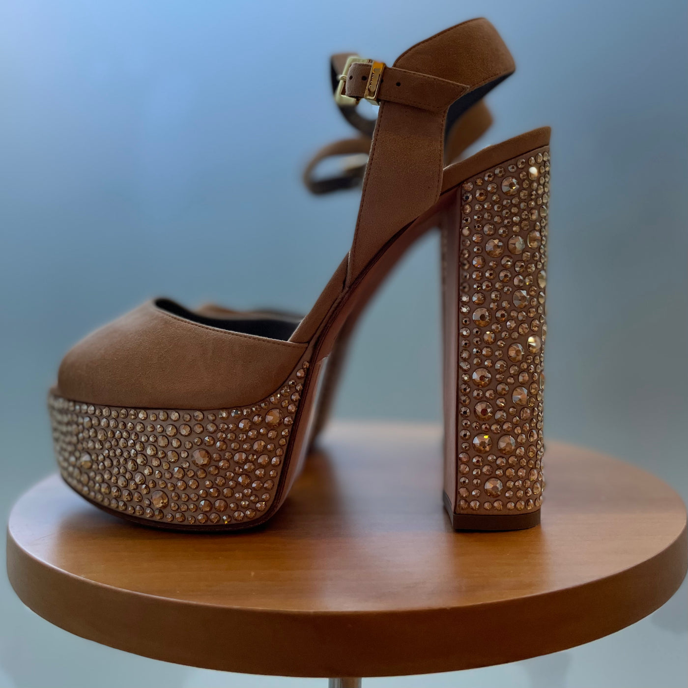 Gina suede wedge block heel with crystals